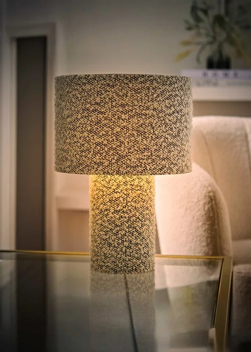 ValueLights Ash Grey Fleck Boucle Table Lamp With Warm White Bulb - One Size Image 1