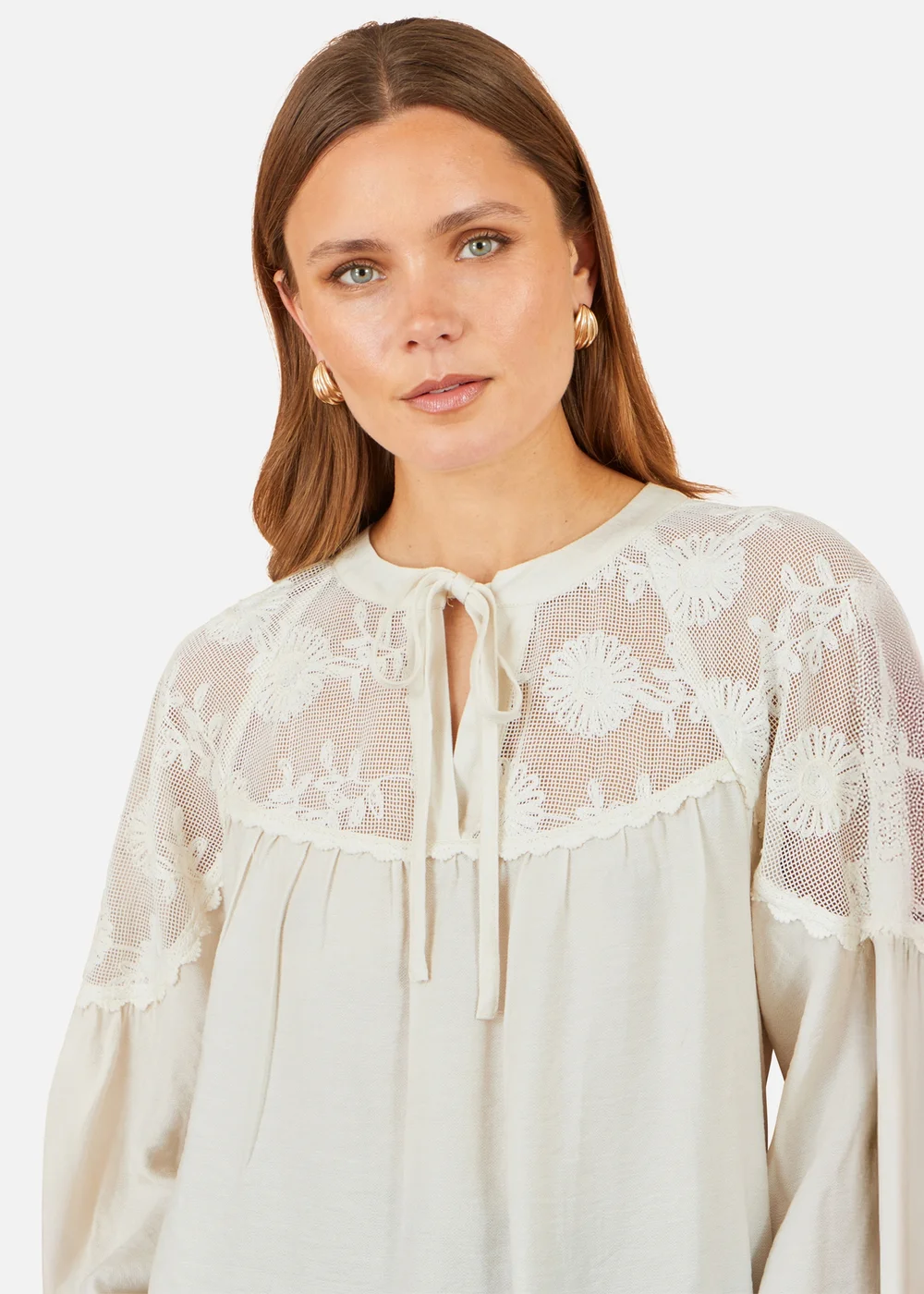 Yumi Ivory Lace Relaxed Boho Shirt - S Image 4