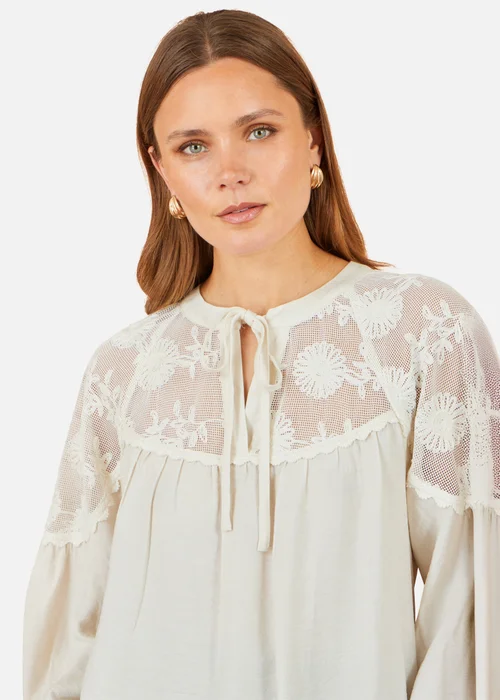 Yumi Ivory Lace Relaxed Boho Shirt - S Image 4