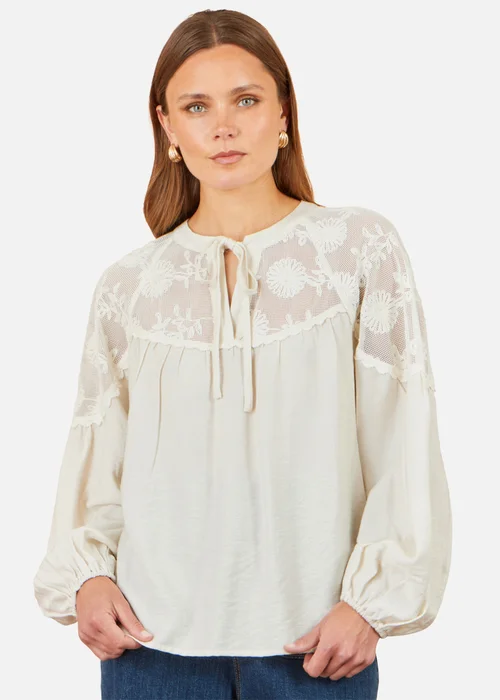 Yumi Ivory Lace Relaxed Boho Shirt - S Image 1