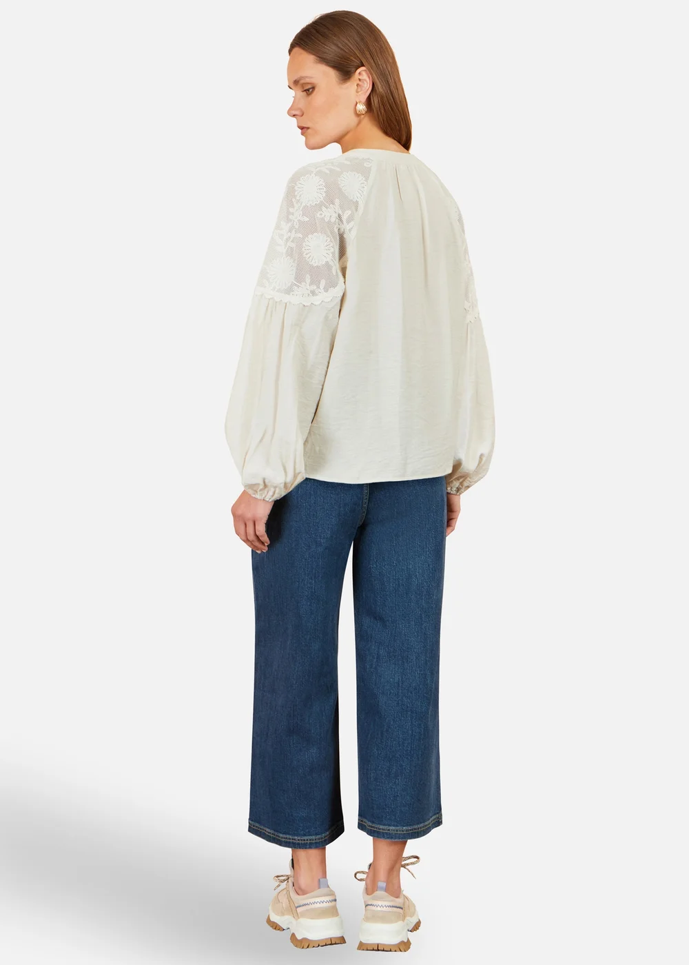 Yumi Ivory Lace Relaxed Boho Shirt - S Image 3