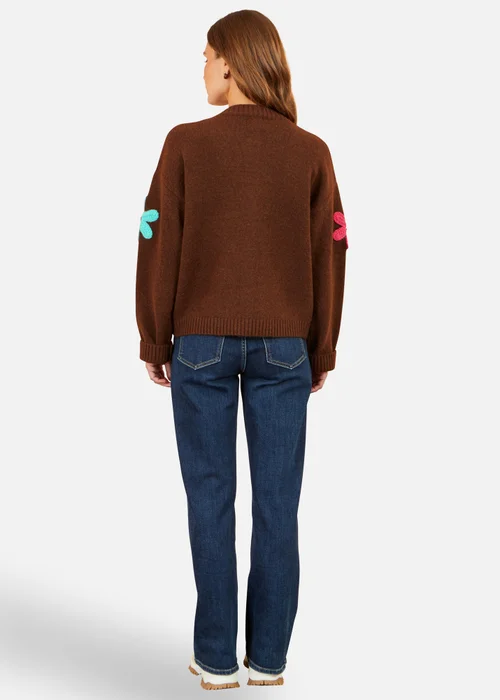 Yumi Brown Knitted Flower Applique Cardigan - M Image 3
