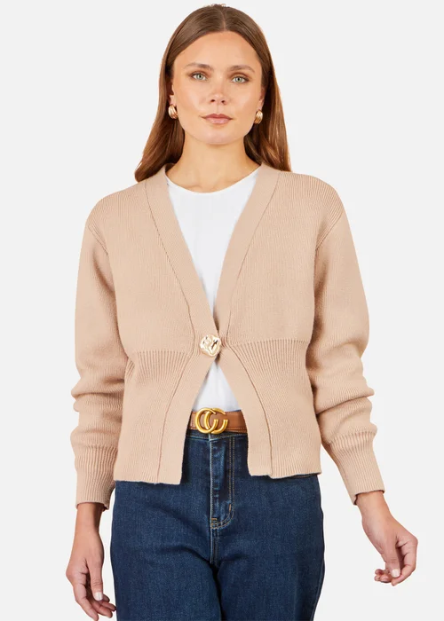 Yumi Beige Knitted Button Cardigan - L Image 1