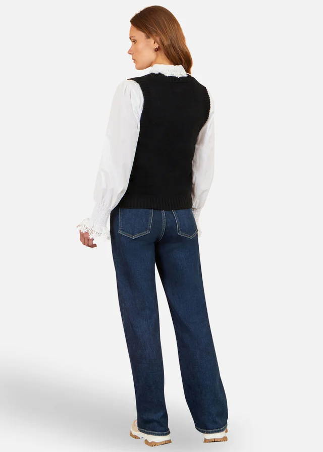 Yumi Black Lace Bow Knitted Pullover