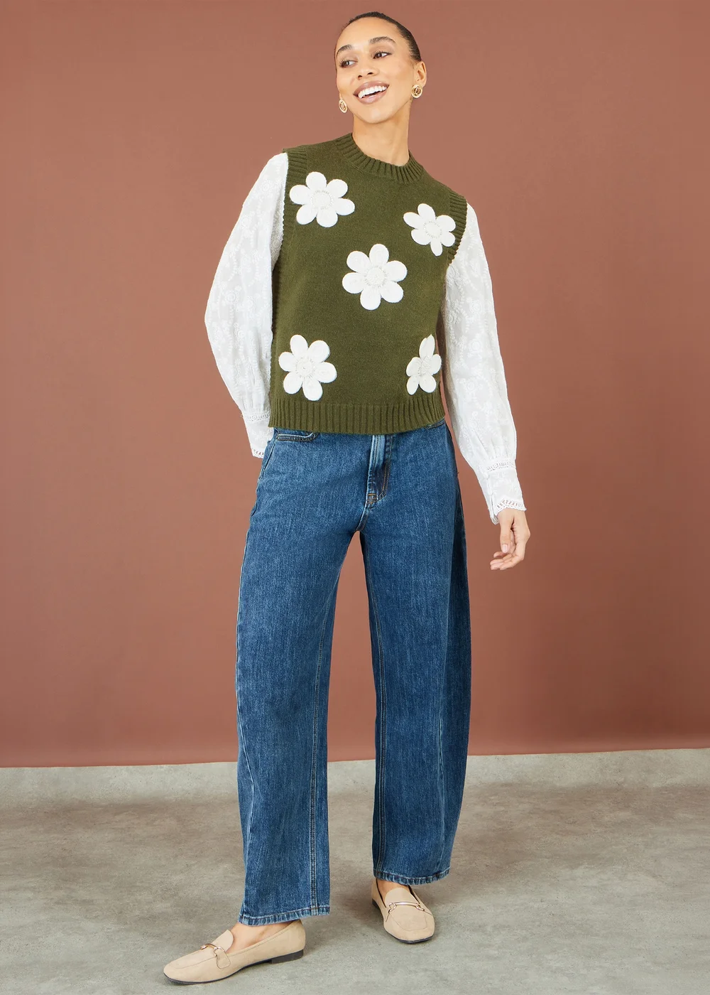 Yumi Green Flower Applique Knit Tank - M Image 2