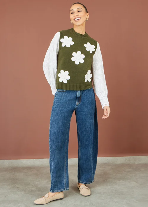 Yumi Green Flower Applique Knit Tank - M Image 2