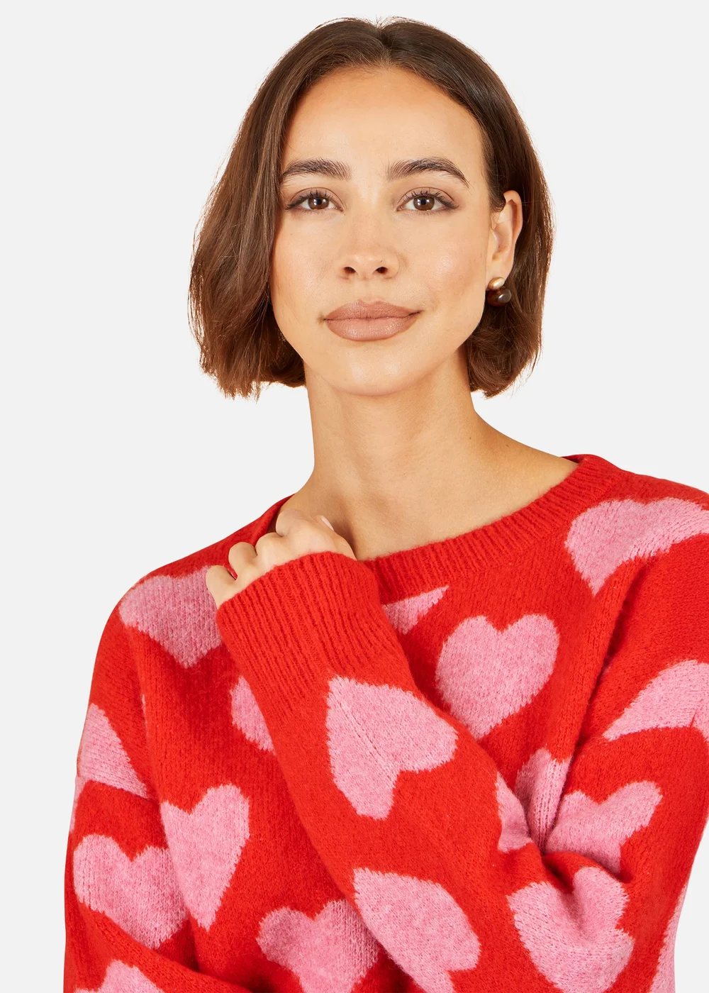 Yumi Pink Heart Intarsia Relaxed Jumper - M Image 4