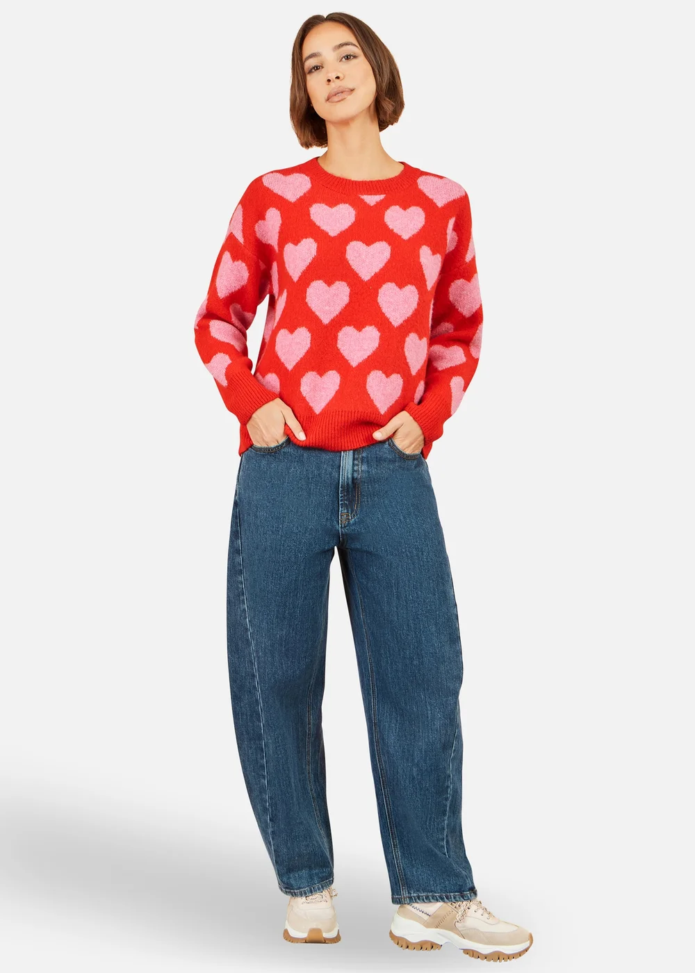Yumi Pink Heart Intarsia Relaxed Jumper - M Image 2