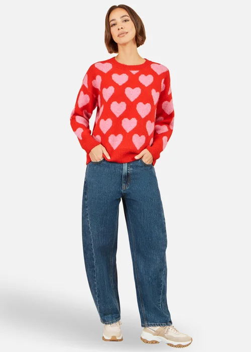 Yumi Pink Heart Intarsia Relaxed Jumper - M Image 2