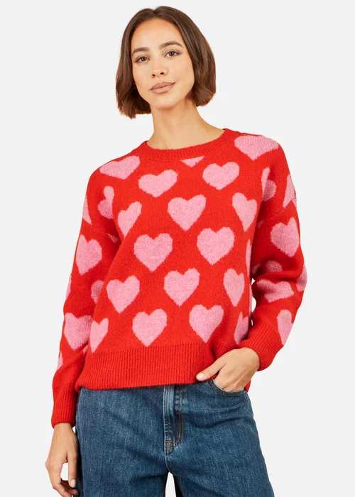 Yumi Pink Heart Intarsia Relaxed Jumper - M Image 1