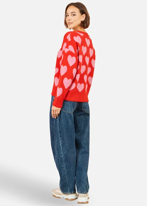 Yumi Pink Heart Intarsia Relaxed Jumper - M Image 3