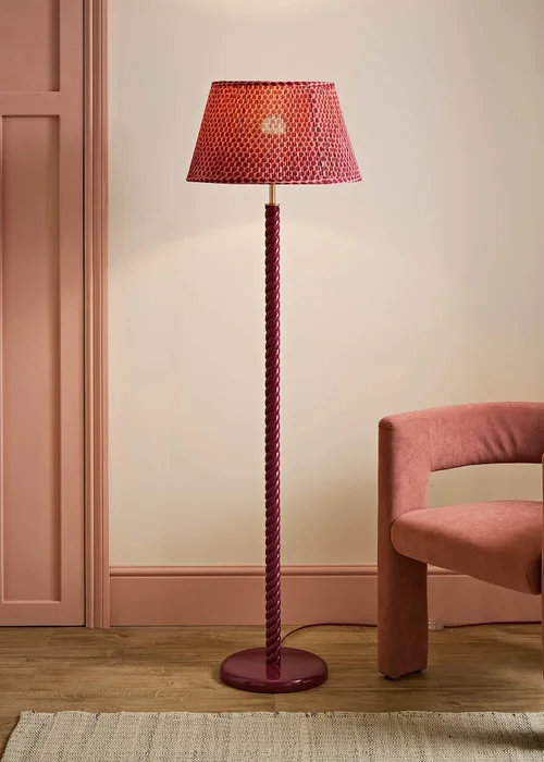 ValueLights Amara Pink Twist Floor Lamp With Double Pink Pleated Shade & Warm White Bulb - One Size Image 1