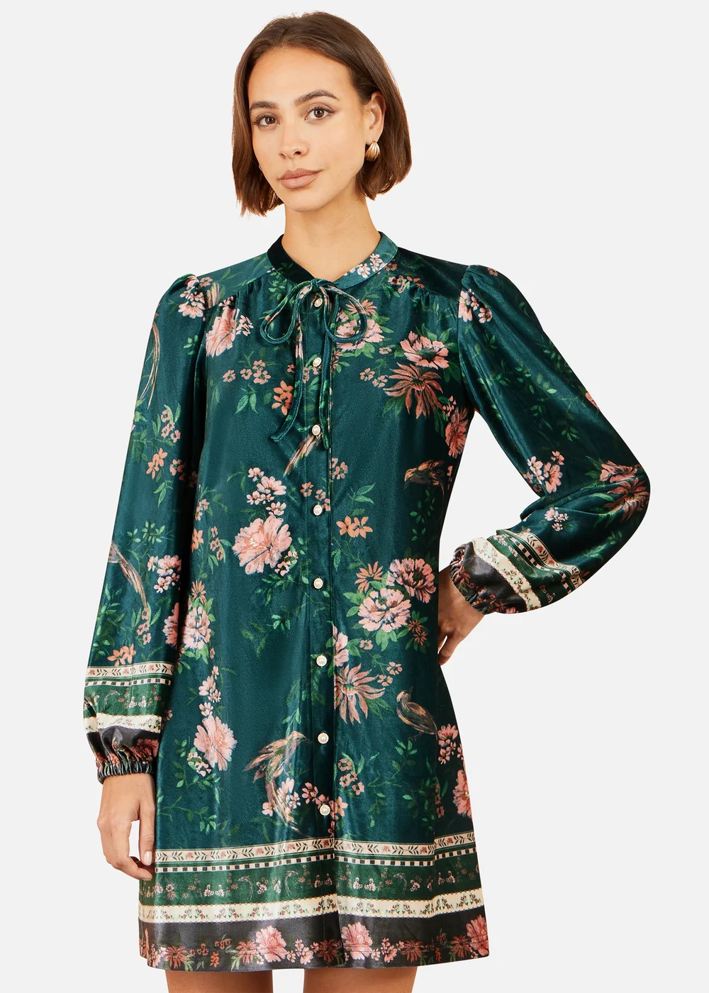 Yumi Green Printed Velvet Tunic Dress - 18 Image 1