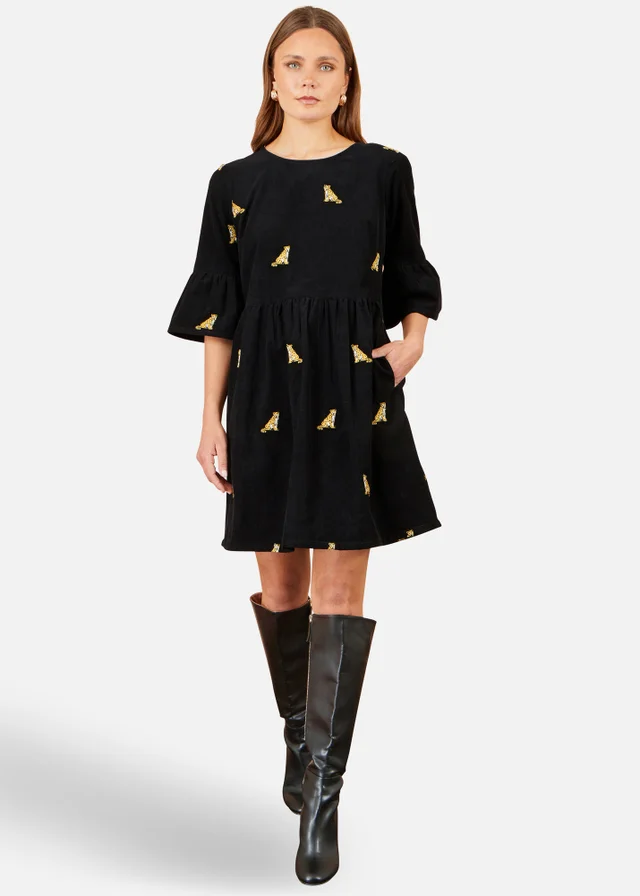 Yumi Black Leopard Embroidered Cord Tunic