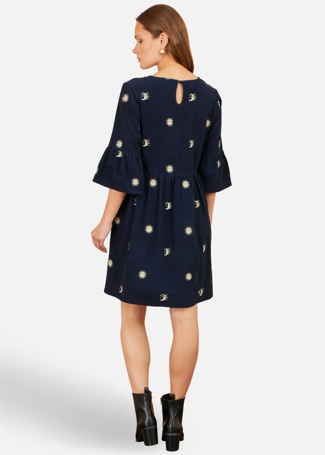 Yumi Navy Cosmic Embroidered Cord Tunic