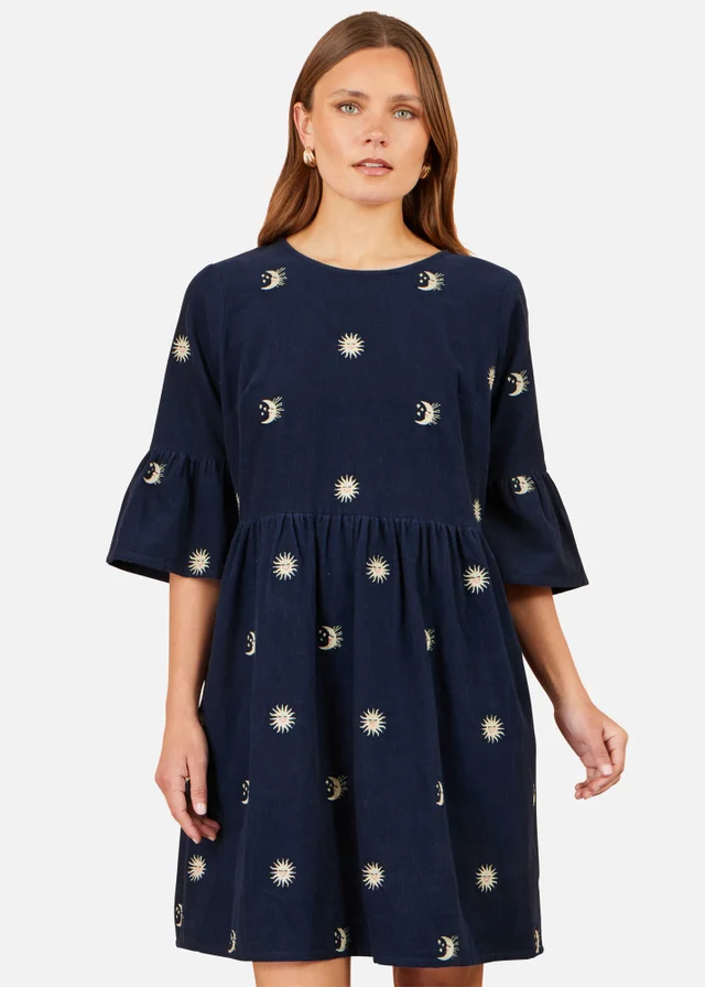 Yumi Navy Cosmic Embroidered Cord Tunic