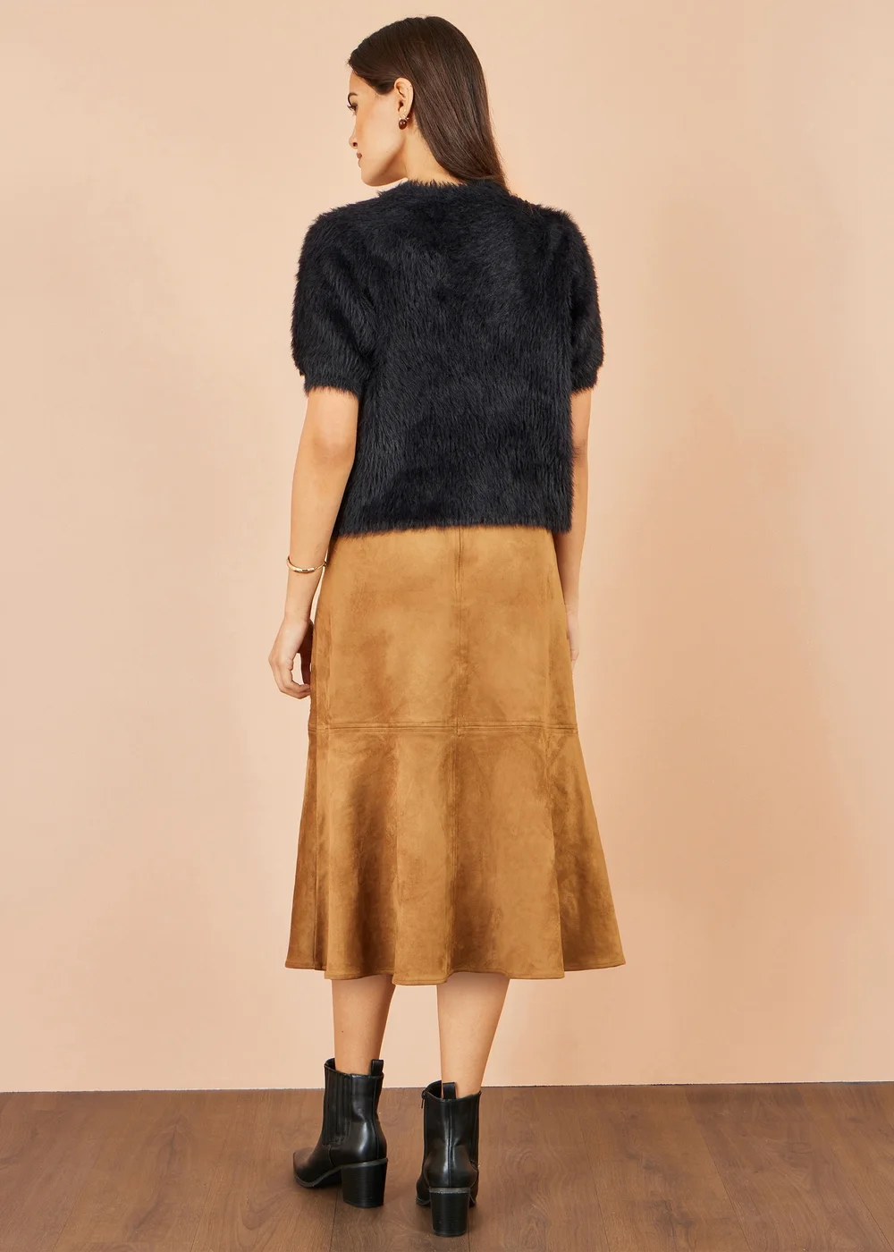 Yumi Brown Faux Suede Midi Skirt - 10 Image 3