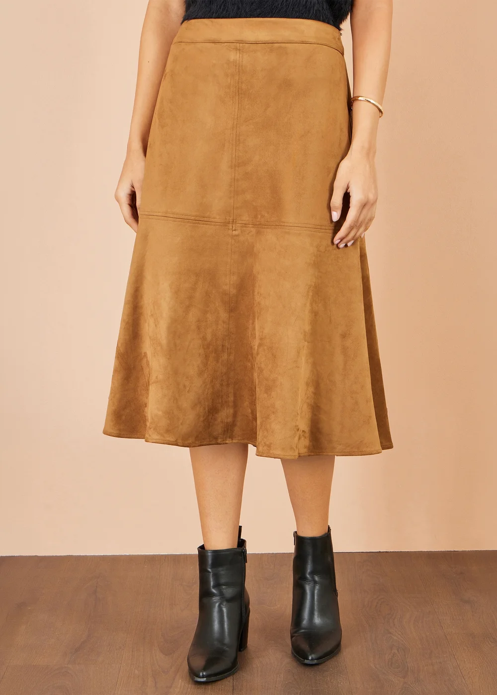 Yumi Brown Faux Suede Midi Skirt - 10 Image 1