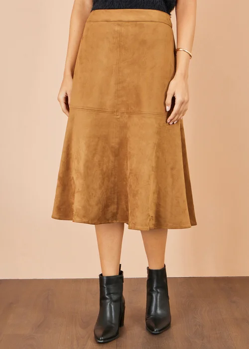 Yumi Brown Faux Suede Midi Skirt - 10 Image 1