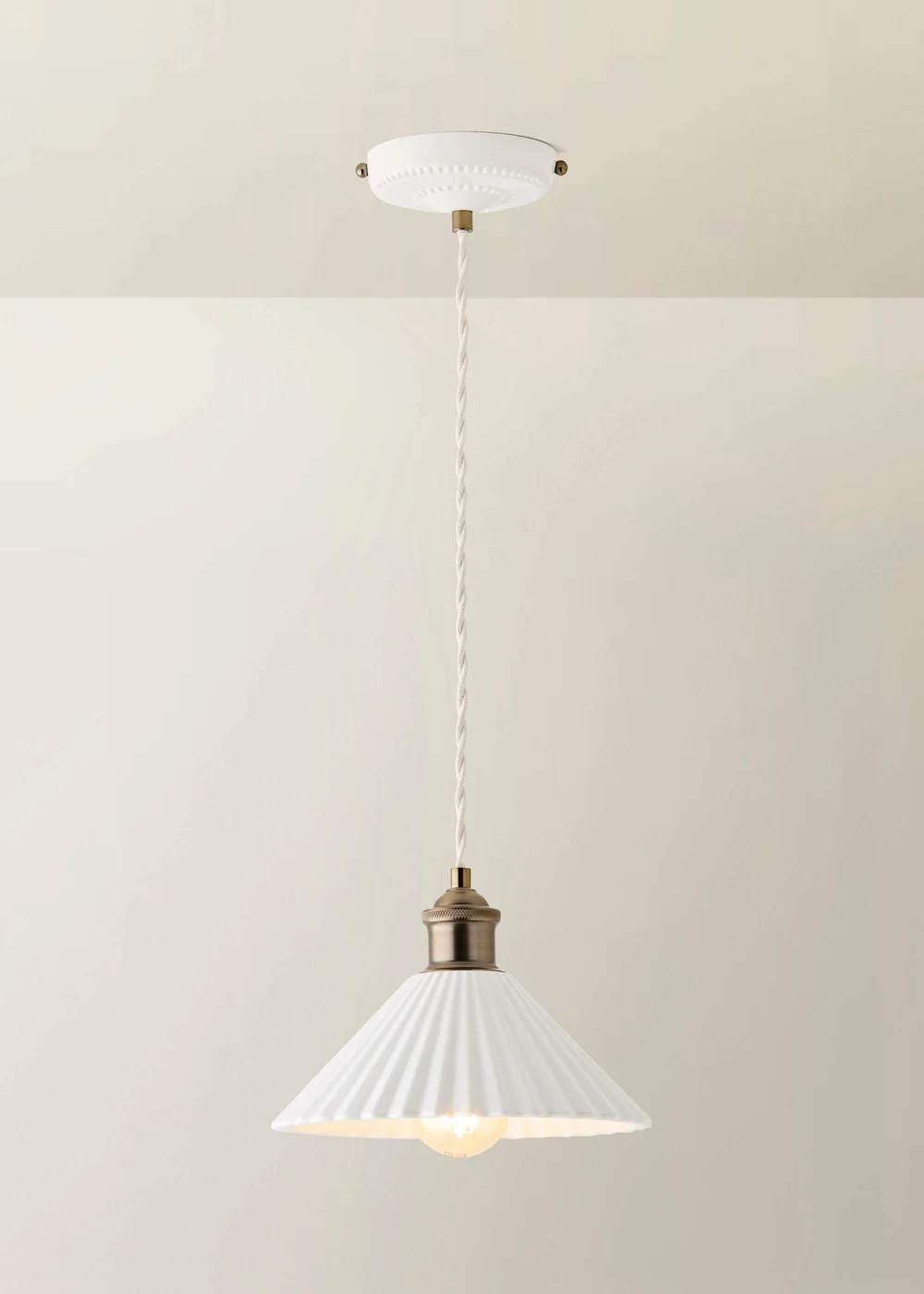 ValueLights Burford Ceramic Ribbed Ceiling Pendant With Warm White Bulb - One Size Image 3
