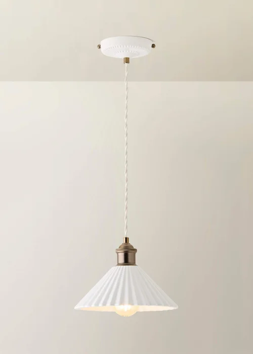 ValueLights Burford Ceramic Ribbed Ceiling Pendant With Warm White Bulb - One Size Image 3