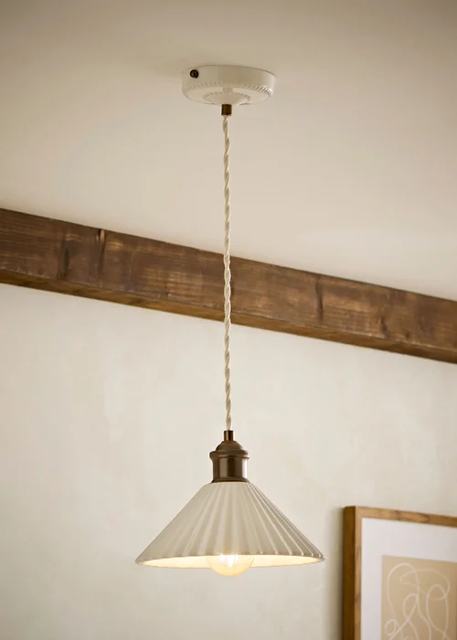 ValueLights Burford Ceramic Ribbed Ceiling Pendant With Warm White Bulb - One Size Image 1