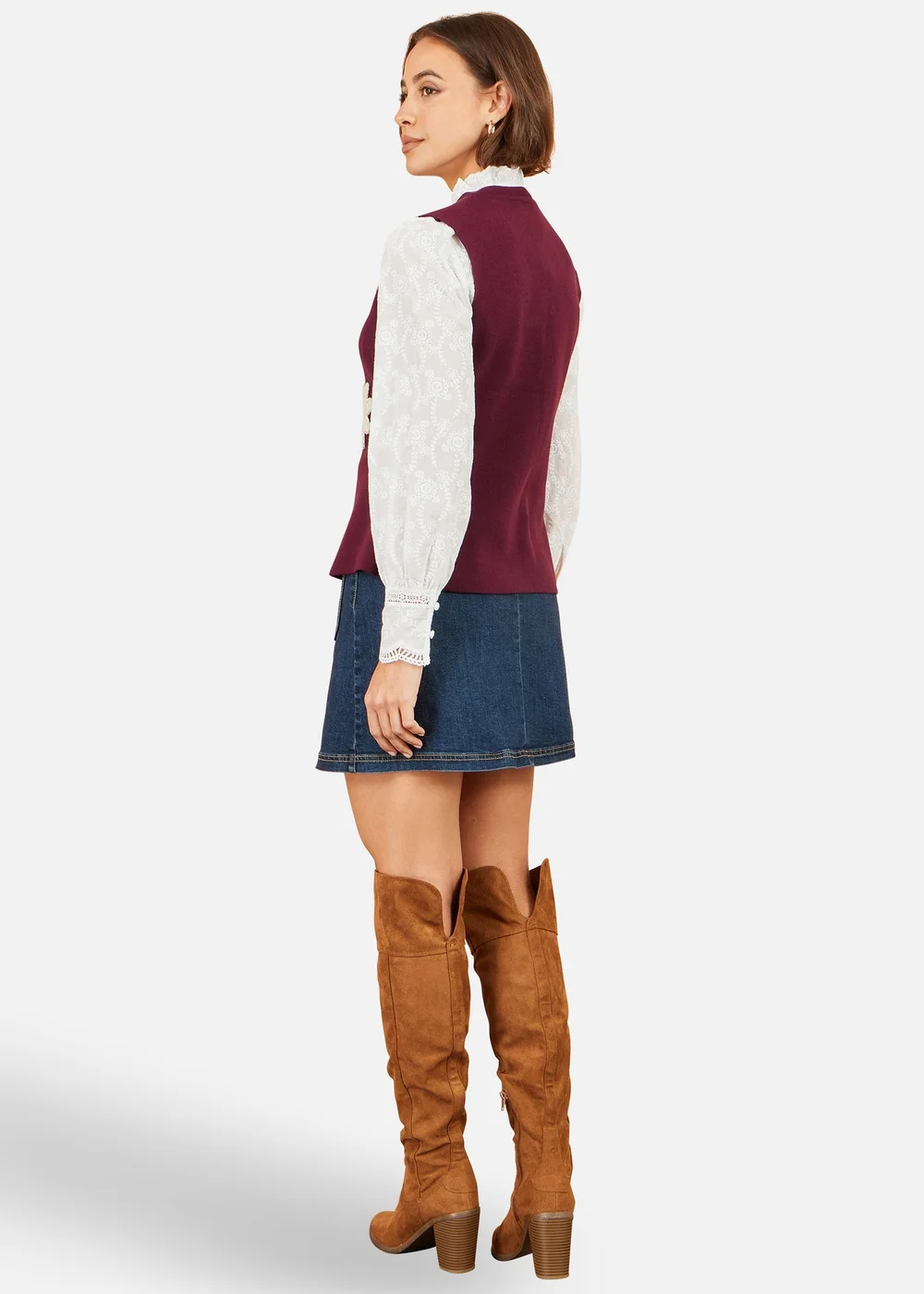 Yumi Burgundy Flower Applique Knit Waistcoat - S Image 2