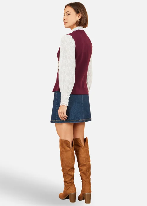 Yumi Burgundy Flower Applique Knit Waistcoat - S Image 2