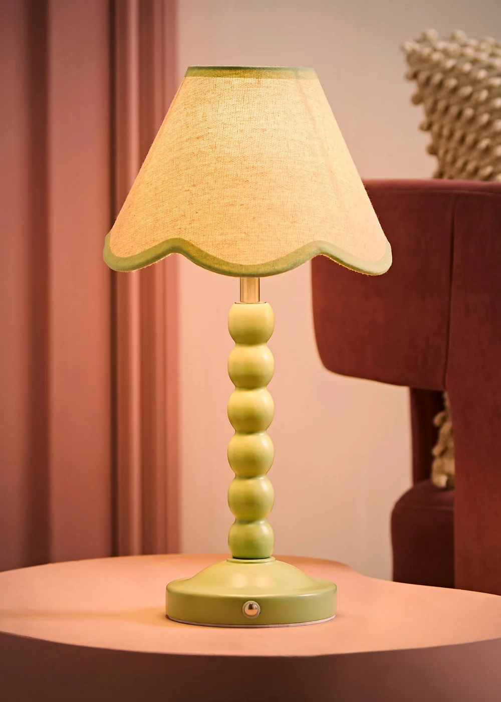 ValueLights Bobble Green Rechargeable Table Lamp with Green Trim Scallop Shade - One Size Image 2