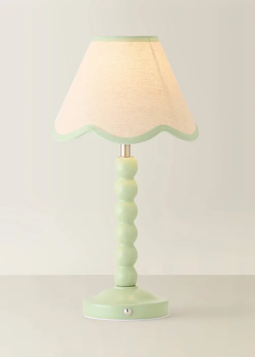 ValueLights Bobble Green Rechargeable Table Lamp with Green Trim Scallop Shade - One Size Image 3