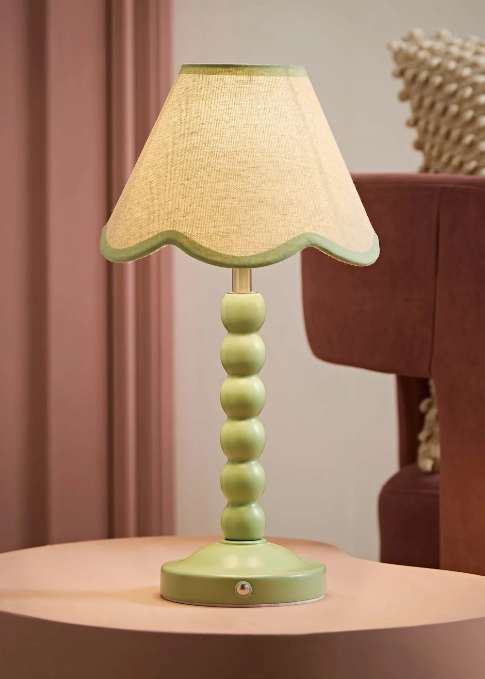 ValueLights Bobble Green Rechargeable Table Lamp with Green Trim Scallop Shade - One Size Image 1