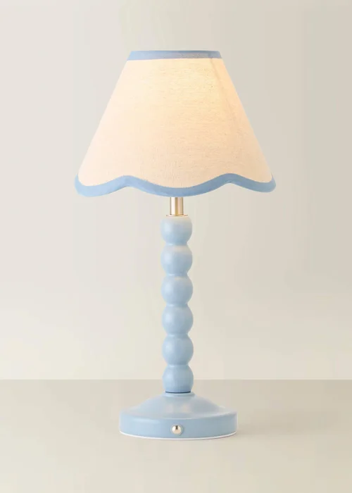 ValueLights Bobble Blue Rechargeable Table Lamp With Blue Trim Scallop Shade - One Size Image 3