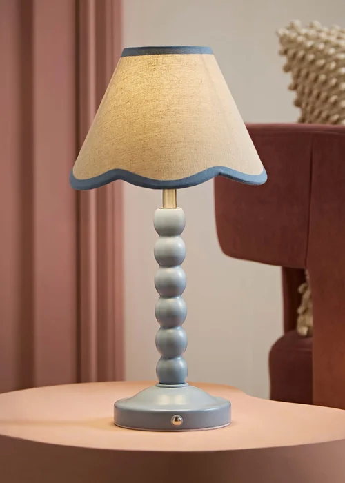 ValueLights Bobble Blue Rechargeable Table Lamp With Blue Trim Scallop Shade - One Size Image 1