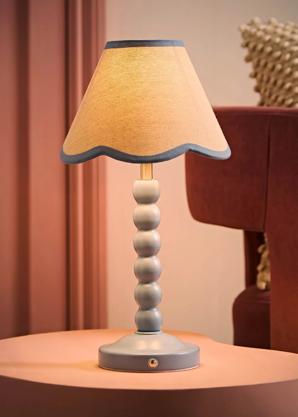 ValueLights Bobble Blue Rechargeable Table Lamp With Blue Trim Scallop Shade - One Size Image 2