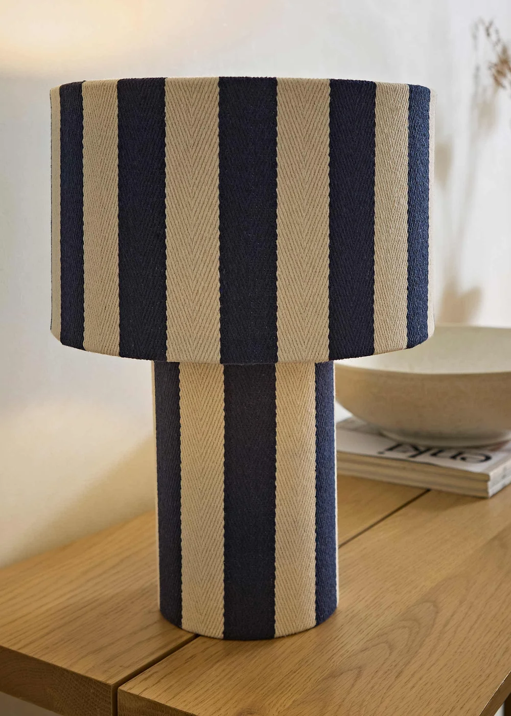 ValueLights Florence Burgundy Pinstripe Linen Table Lamp With Warm White Bulb - One Size Image 1