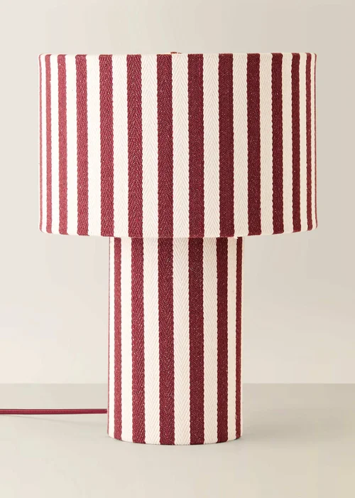 ValueLights Florence Burgundy Pinstripe Linen Table Lamp With Warm White Bulb - One Size Image 3
