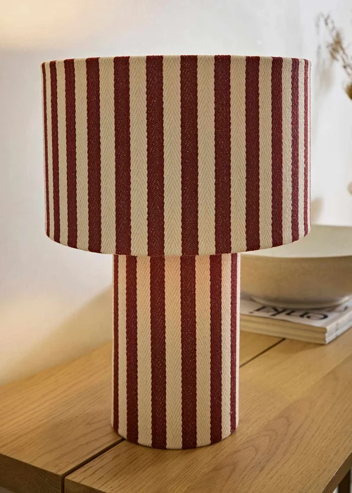 ValueLights Florence Burgundy Pinstripe Linen Table Lamp With Warm White Bulb - One Size Image 1