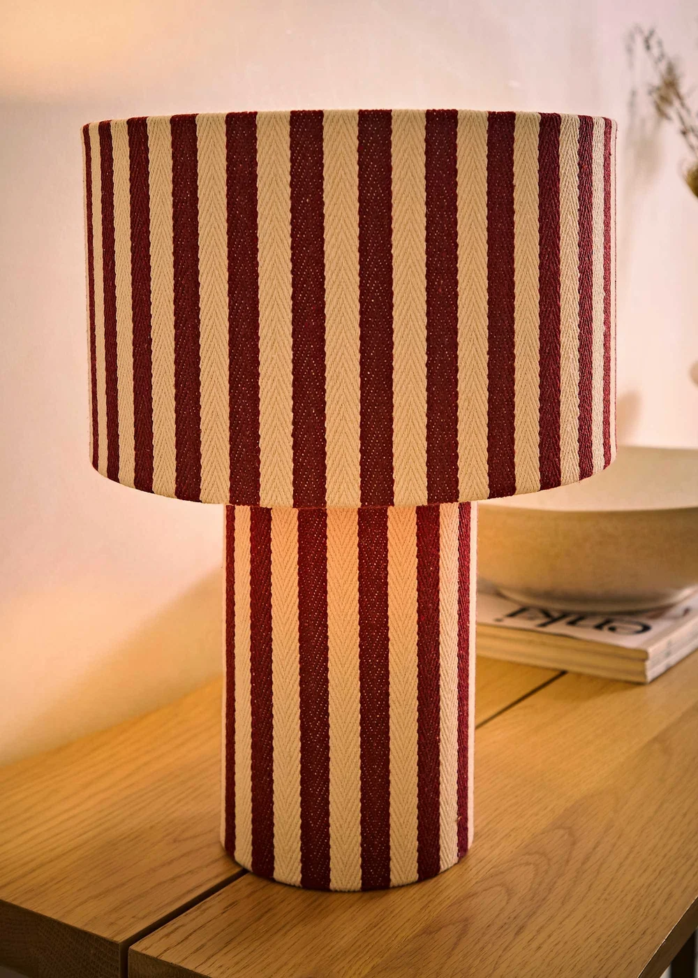 ValueLights Florence Burgundy Pinstripe Linen Table Lamp With Warm White Bulb - One Size Image 2