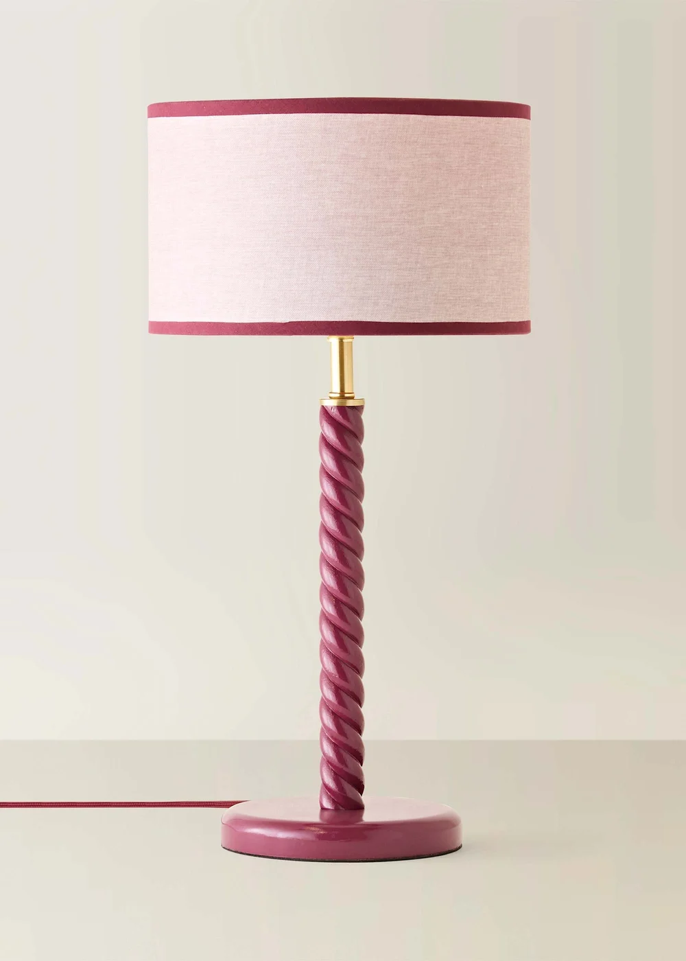 ValueLights Amara Pink Twist Table Lamp With Colour Match Inner Shade & Warm White Bulb - One Size Image 3