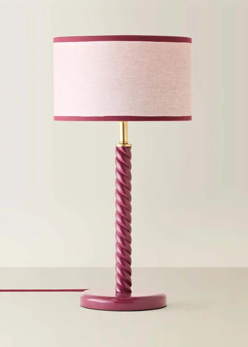 ValueLights Amara Pink Twist Table Lamp With Colour Match Inner Shade & Warm White Bulb - One Size Image 3