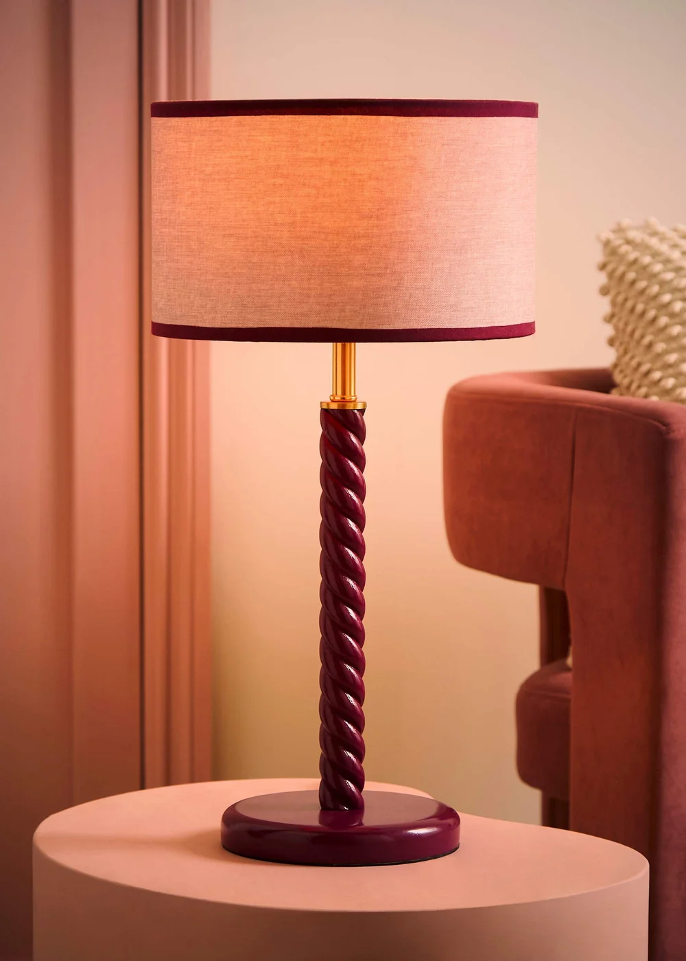 ValueLights Amara Pink Twist Table Lamp With Colour Match Inner Shade & Warm White Bulb - One Size Image 2