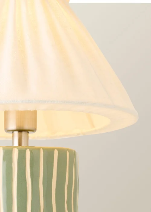 ValueLights Elma Green Stripe Rechargeable Table Lamp With Pleated Shade - One Size Image 4
