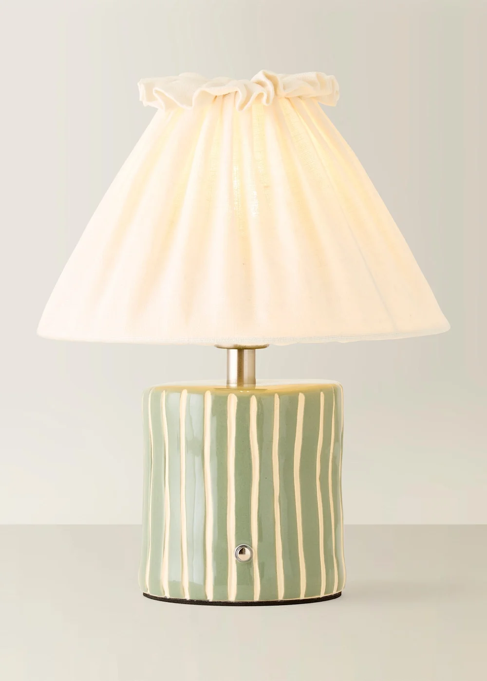 ValueLights Elma Green Stripe Rechargeable Table Lamp With Pleated Shade - One Size Image 3