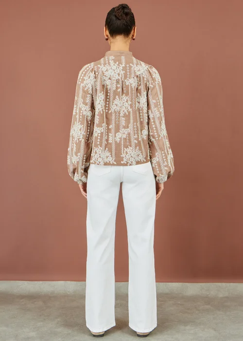 Yumi Brown Embroidered Floral Relaxed Shirt - XL Image 2