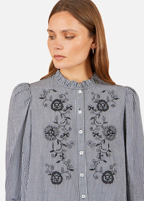 Yumi Black Cotton Gingham Embroidered Shirt - XL Image 4