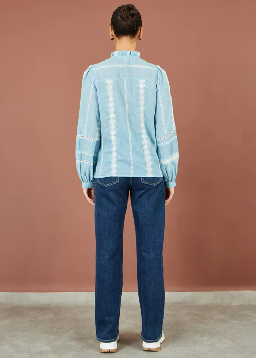 Yumi Blue Cotton Embroidered Panel Shirt - XL Image 2