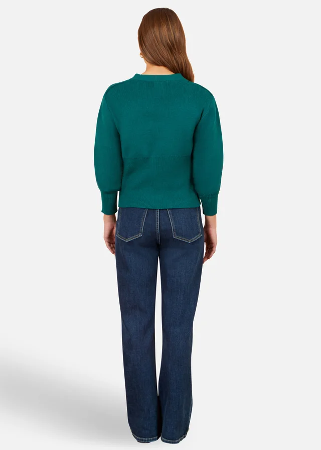 Yumi Teal Knitted Button Cardigan