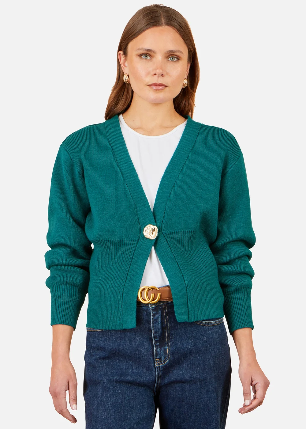 Yumi Teal Knitted Button Cardigan - M Image 1