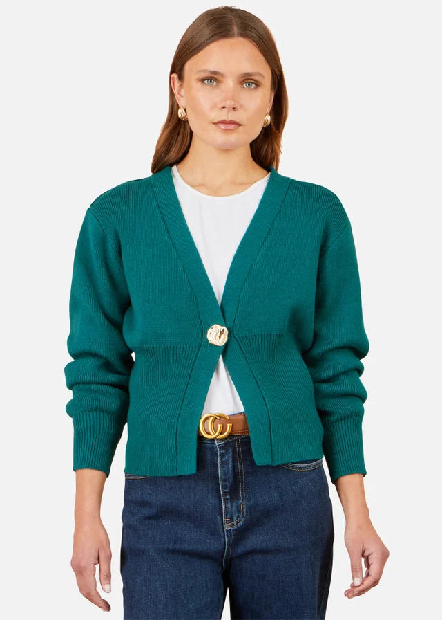Yumi Teal Knitted Button Cardigan