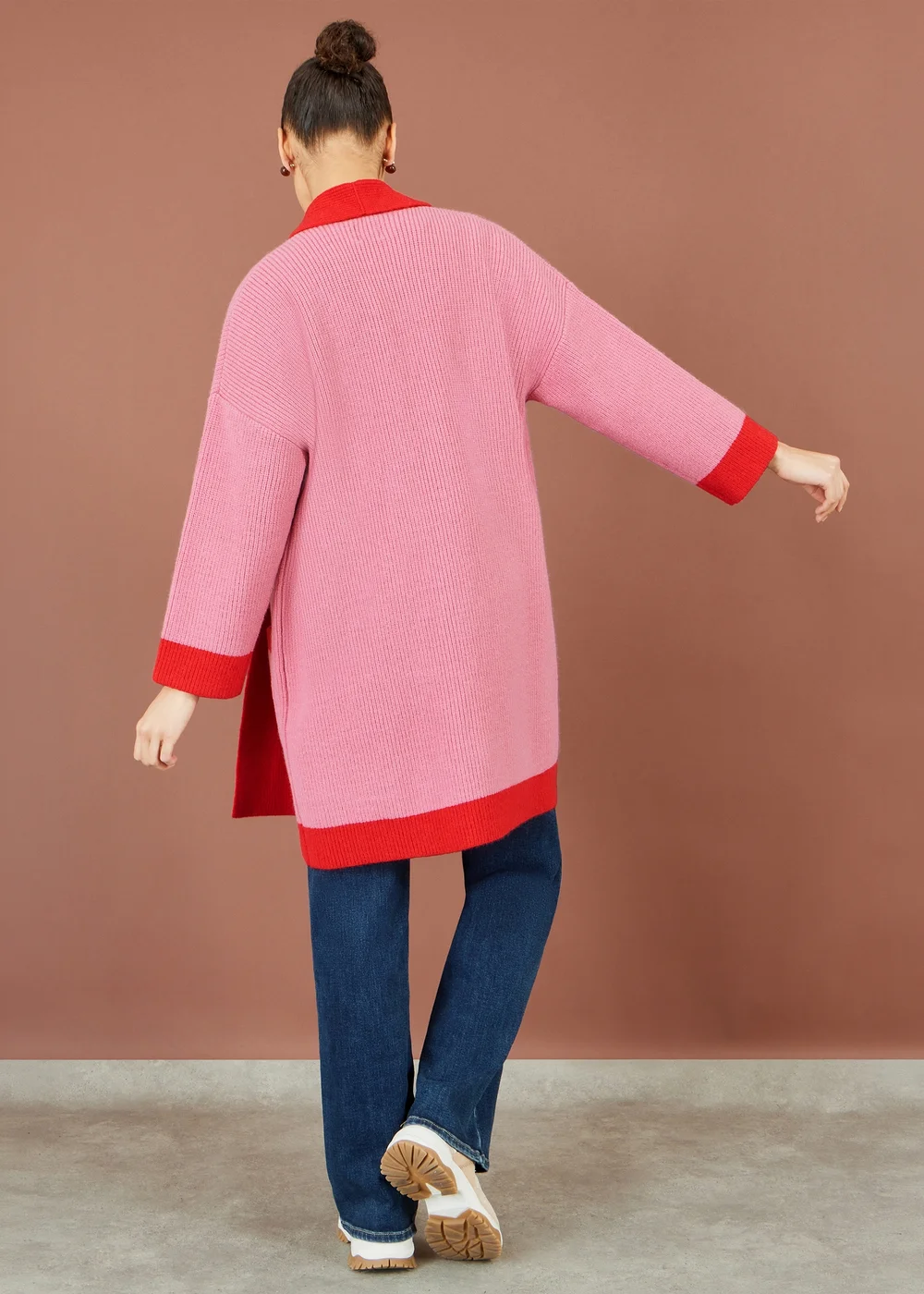 Yumi Pink Contrast Knitted Cardigan - S Image 4